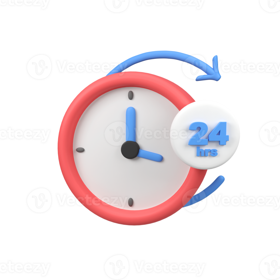 Alarm clock 24 hours isolated 3d render icon illustration png
