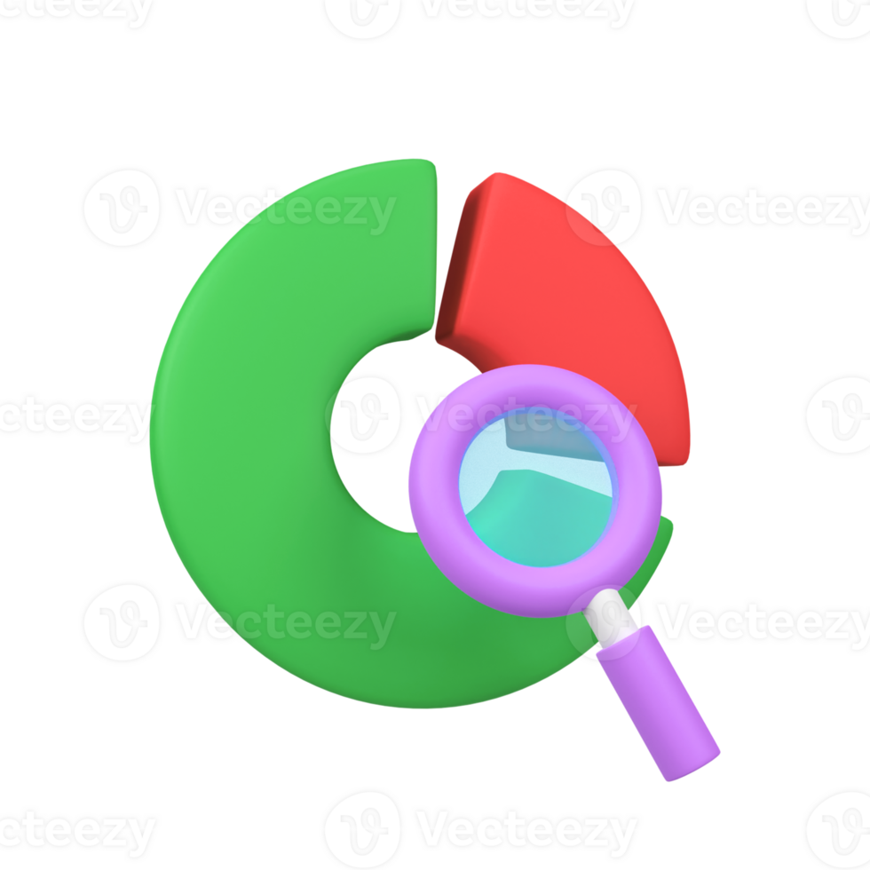 Pie Diagram with Magnifying Glass isolated 3d render icon illustration png