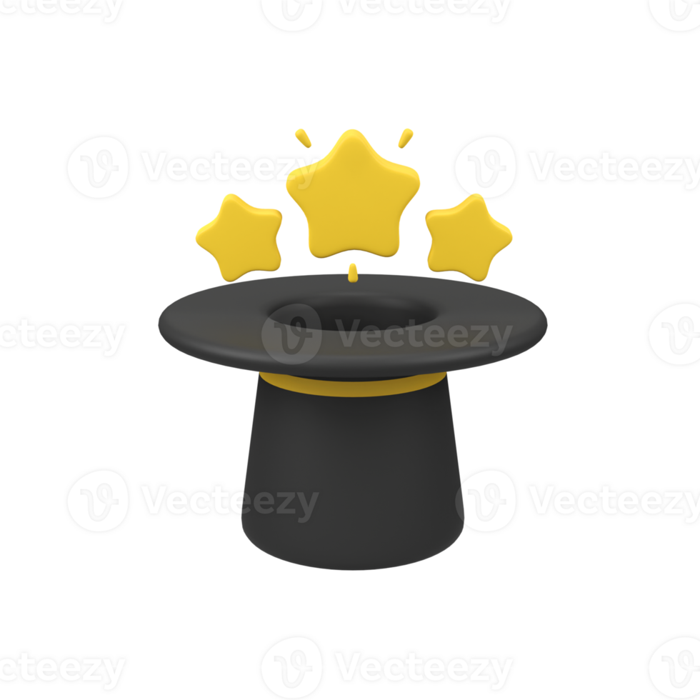 Magic hat with stars isolated 3d render icon illustration png