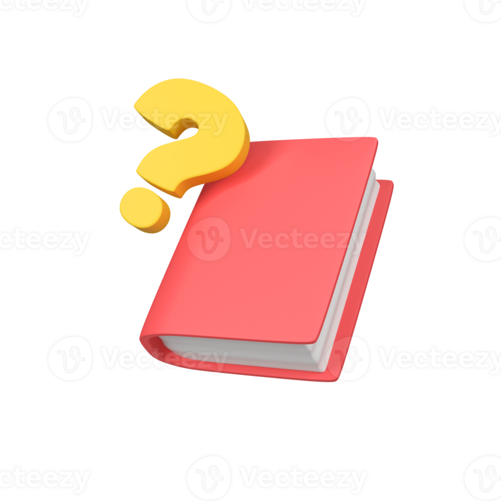 Red book with yellow question mark isolated 3d render icon illustration png