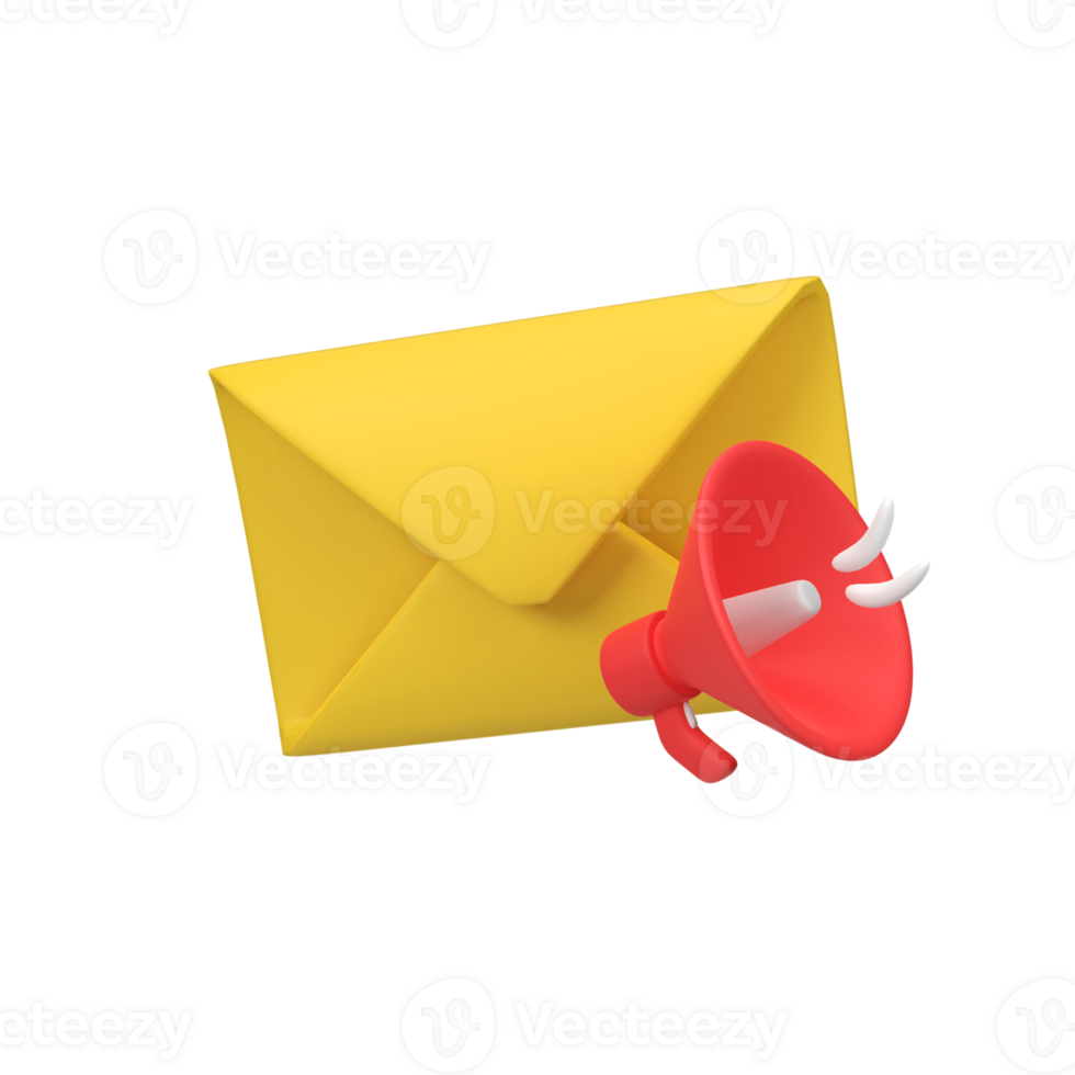 Email marketing with speaker notice isolated 3d render icon illustration png