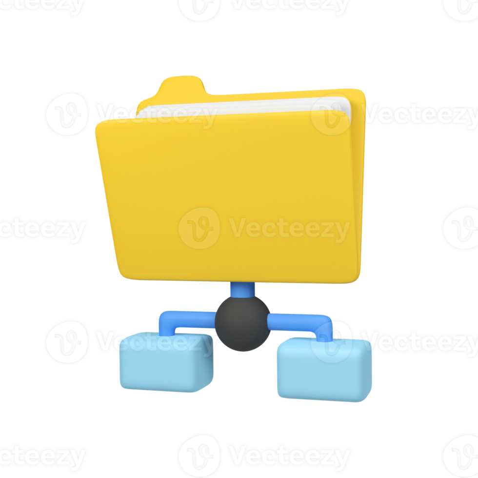 Folder and files sharing isolated 3d render icon illustration png