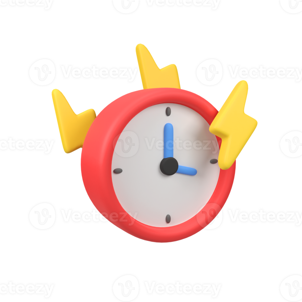 Clock with thunder flash isolated 3d render icon illustration png