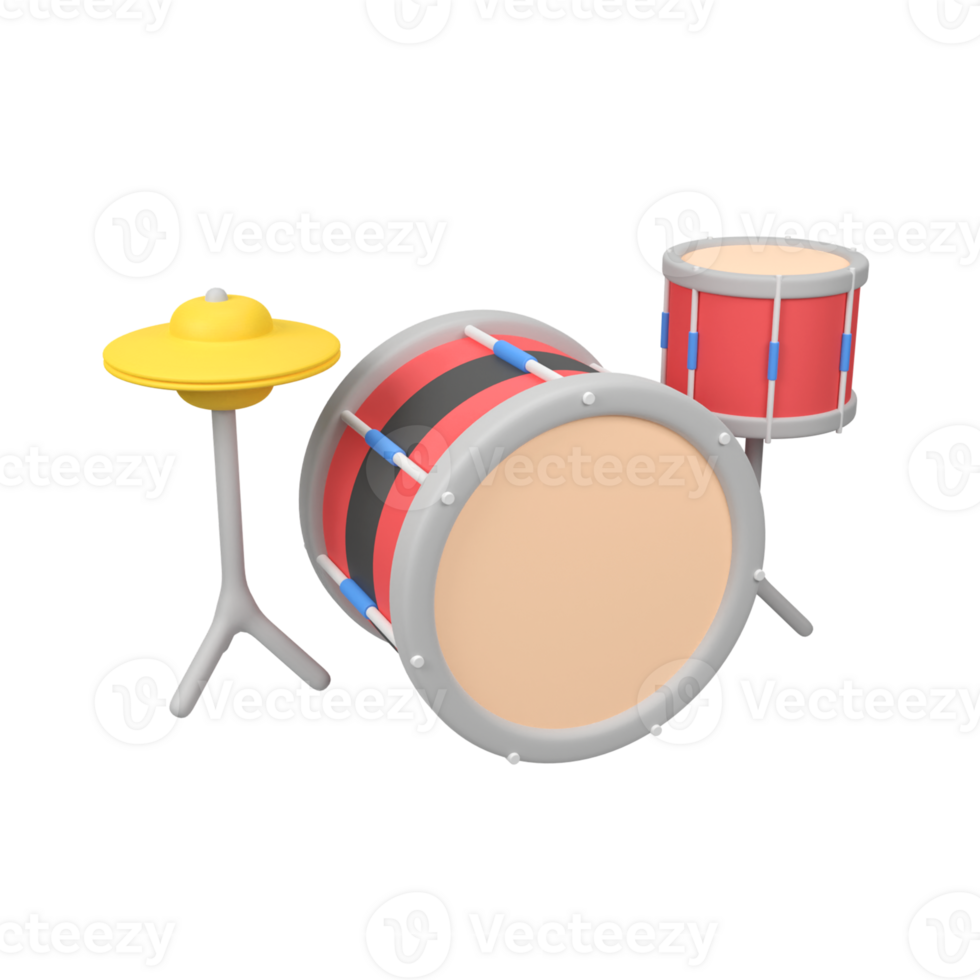 Children toy drum isolated 3d render icon illustration png