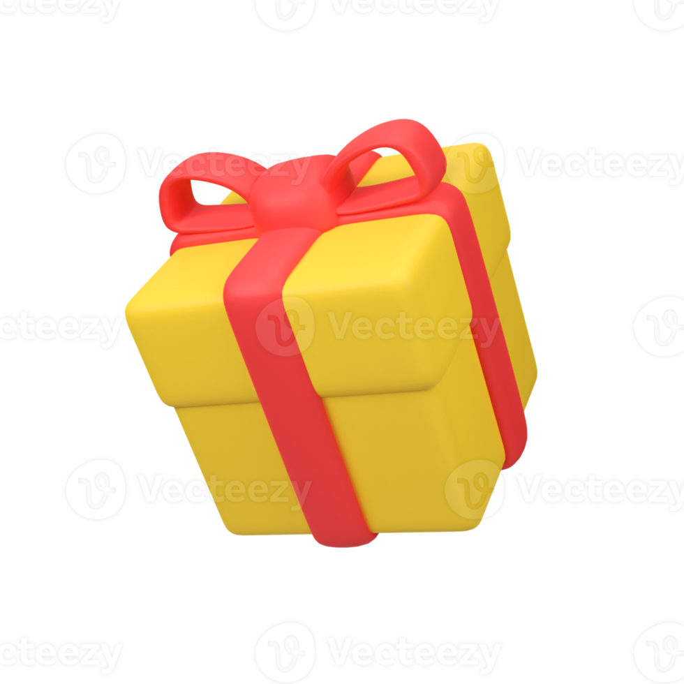 Yellow gift box with red ribbon isolated 3d render icon illustration png