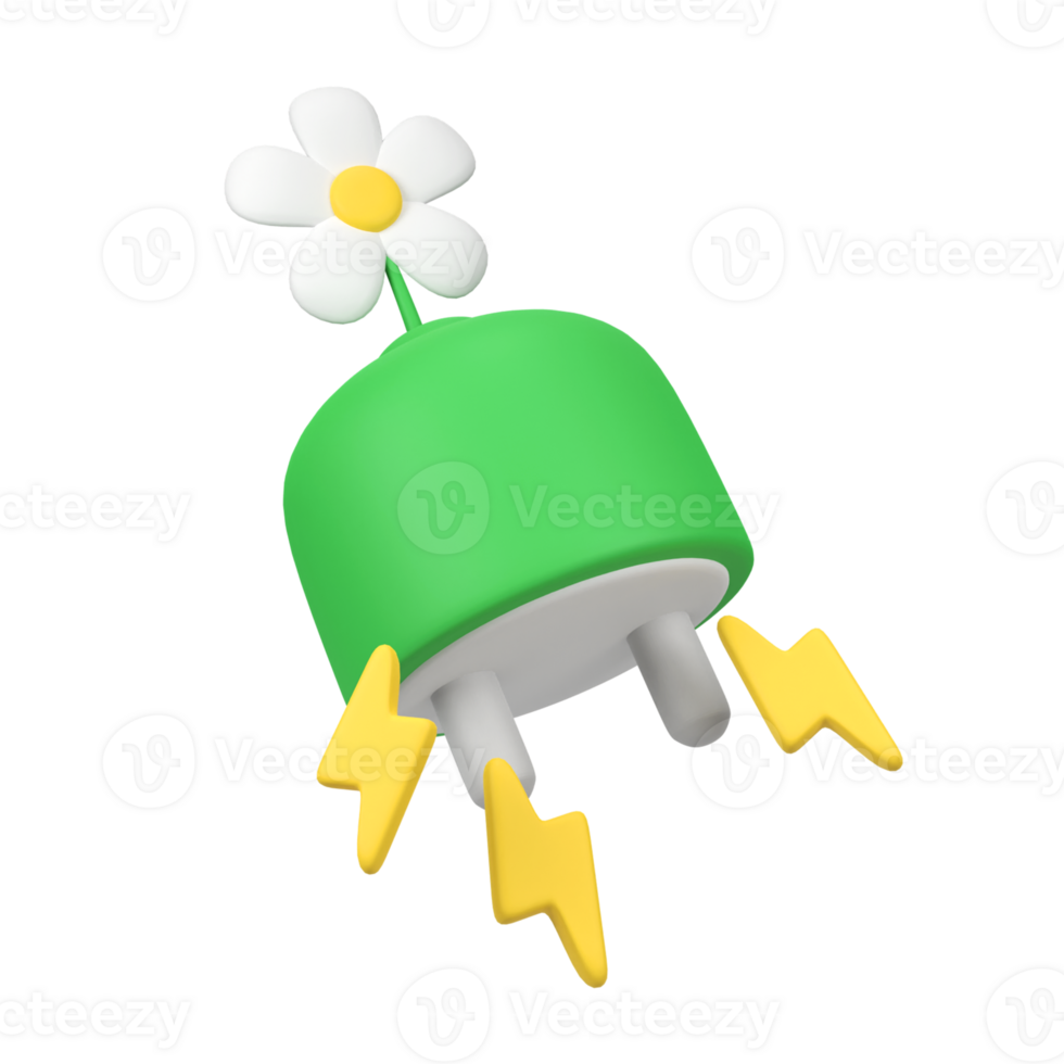 Plug Green Energy with power up isolated 3d render icon illustration png