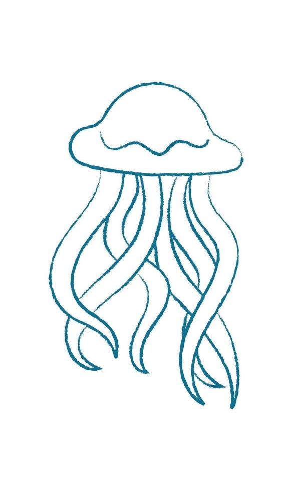 Jellyfish silhouette in chalk style. Aquatic creature with flowing tentacles. Marine life in the ocean, graphic doodle format, ideal for educational materials and summer projects. vector