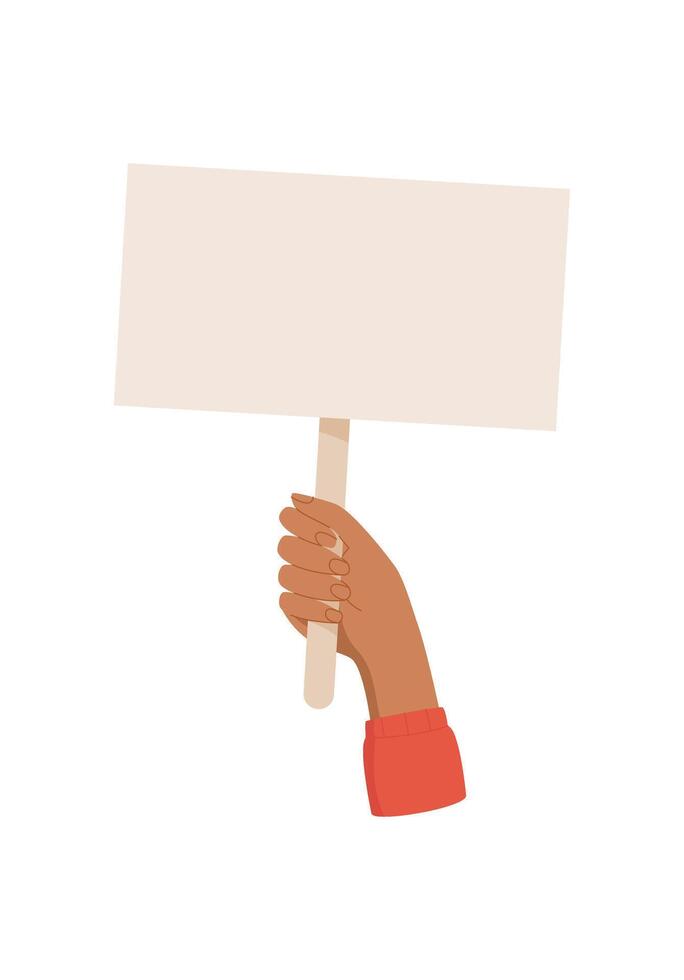 Man hand holds sign, human holds empowerment sign, people parade strike board, man hold demonstration signboard, hand show up protest placard, person holding revolution flag, vector