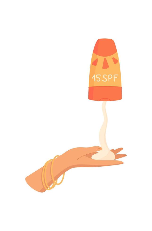Hand squeeze spf cream product, spf cosmetic pack, creative sun screen lotion tube, cartoon uv block moisturizer bottle, flat sunblock spray product, vector