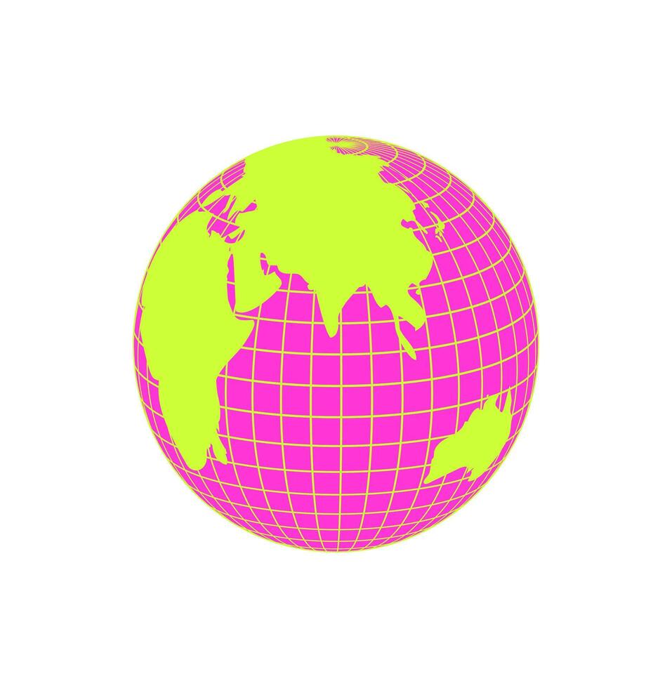 Y2k 3d mesh earth patch, vaporwave abstract net pattern element symbol, futuristic neon wire frame figure object, cyber tech trendy 3d wireframe structure icon, brutal art geometry grid form graphic. vector