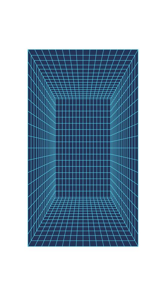 Geometric 3d grid portal, futuristic geometry mesh pattern element graphic, 90s retro geometric grid figure symbol, cyber tech trendy net form illustration. vector