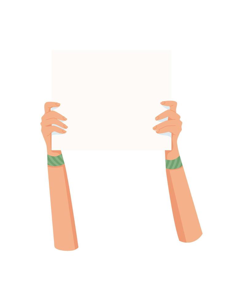 Man hand hold banner, human holds support sign, hand holding empowerment poster, right activist parade demonstration flag, people raise strike signboard, man show up protest placard, vector