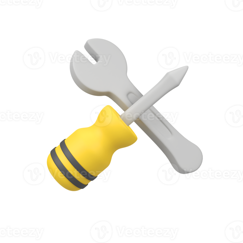 Wrench and screwdriver isolated 3d render icon illustration png