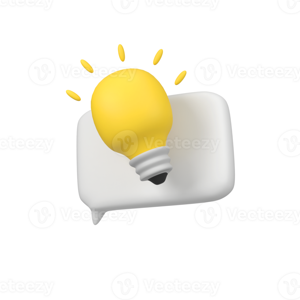 Light bulb idea with speech bubble isolated 3d render icon illustration png