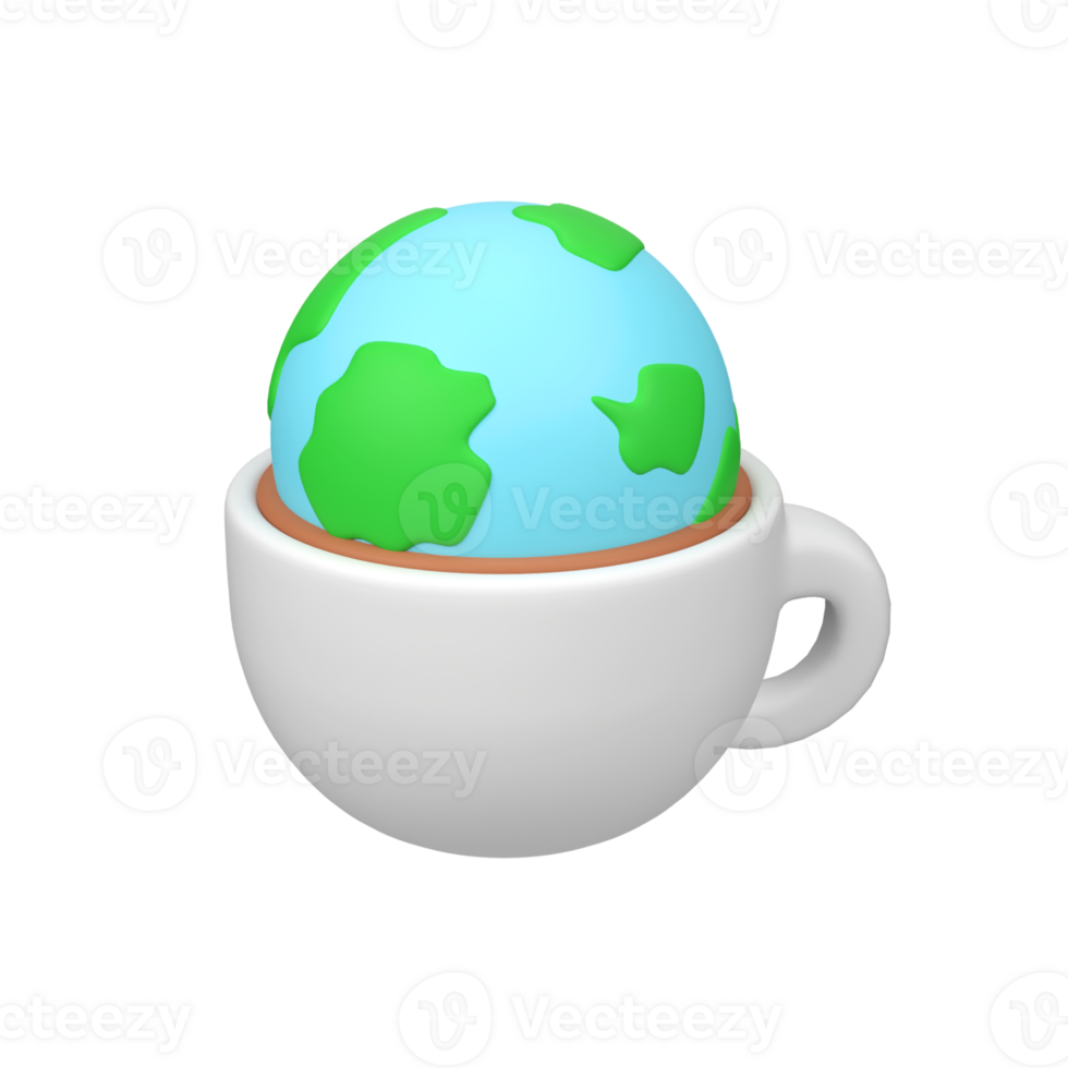 Coffee cup with globe isolated 3d render icon illustration png