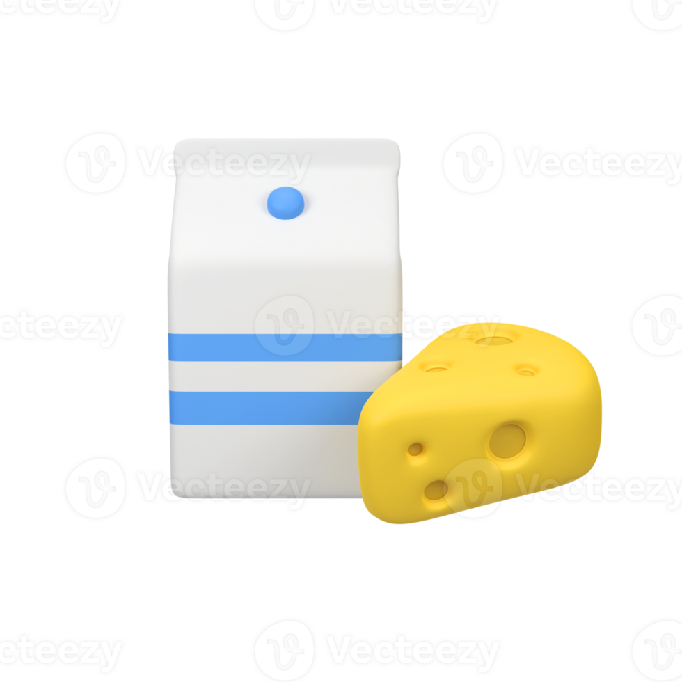 Milk and cheese isolated 3d render icon illustration png