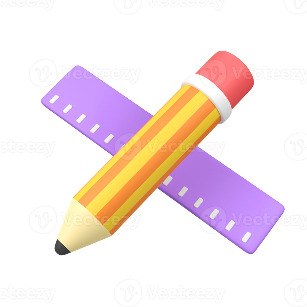 Pencil and Ruler isolated 3d render icon illustration png