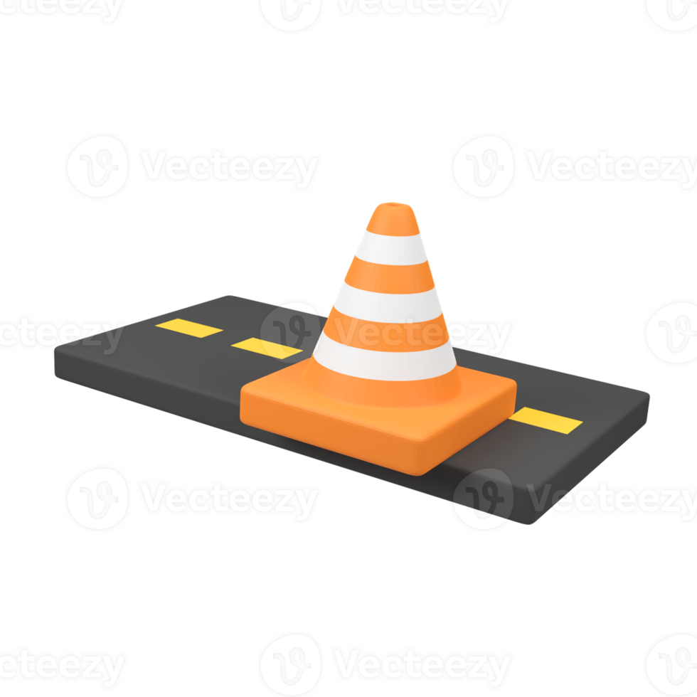 Traffic cones on the road isolated 3d render icon illustration png