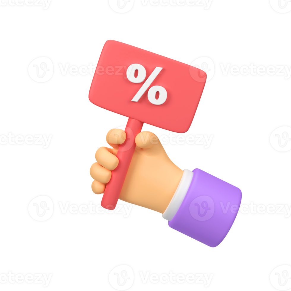 Hand holding Discount sign isolated 3d render icon illustration png