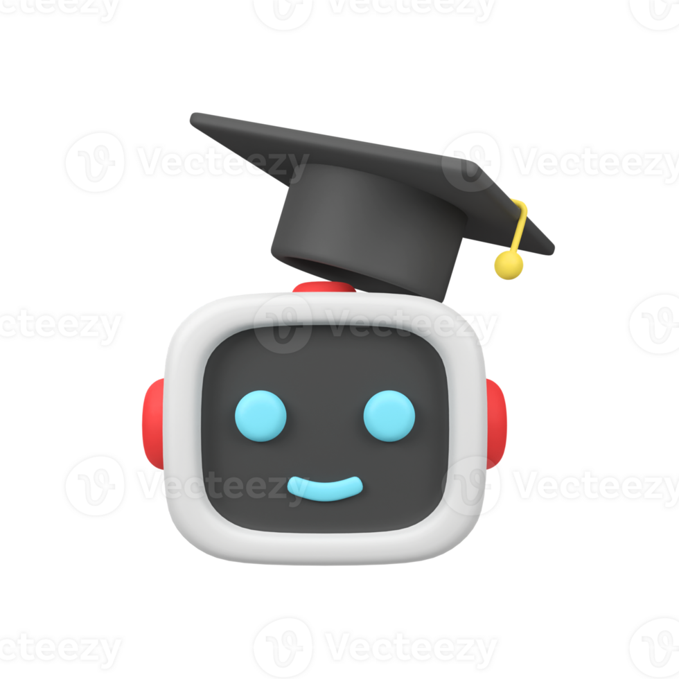 Robot Machine with graduation cap toga isolated 3d render icon illustration png