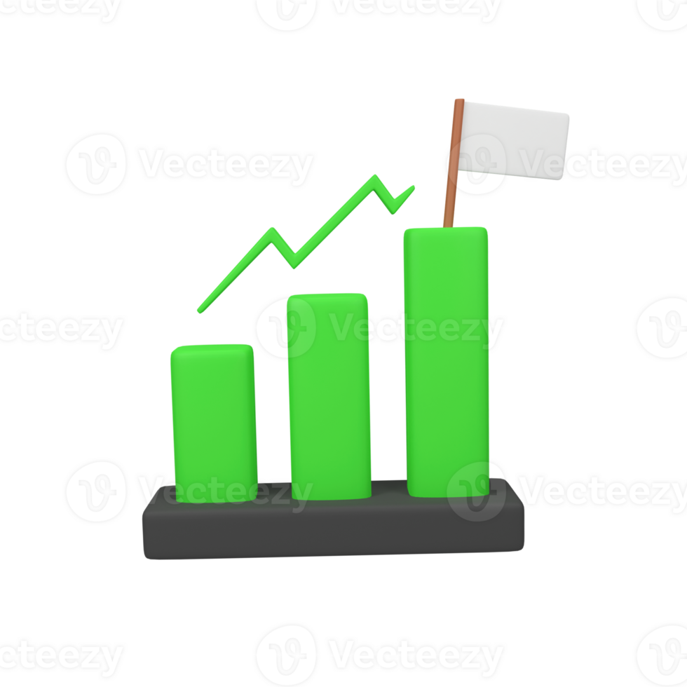 Growth graph with flags isolated 3d render icon illustration png