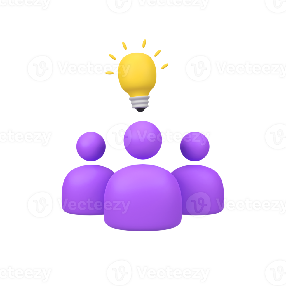 Group team and light bulb inspiration isolated 3d render icon illustration png