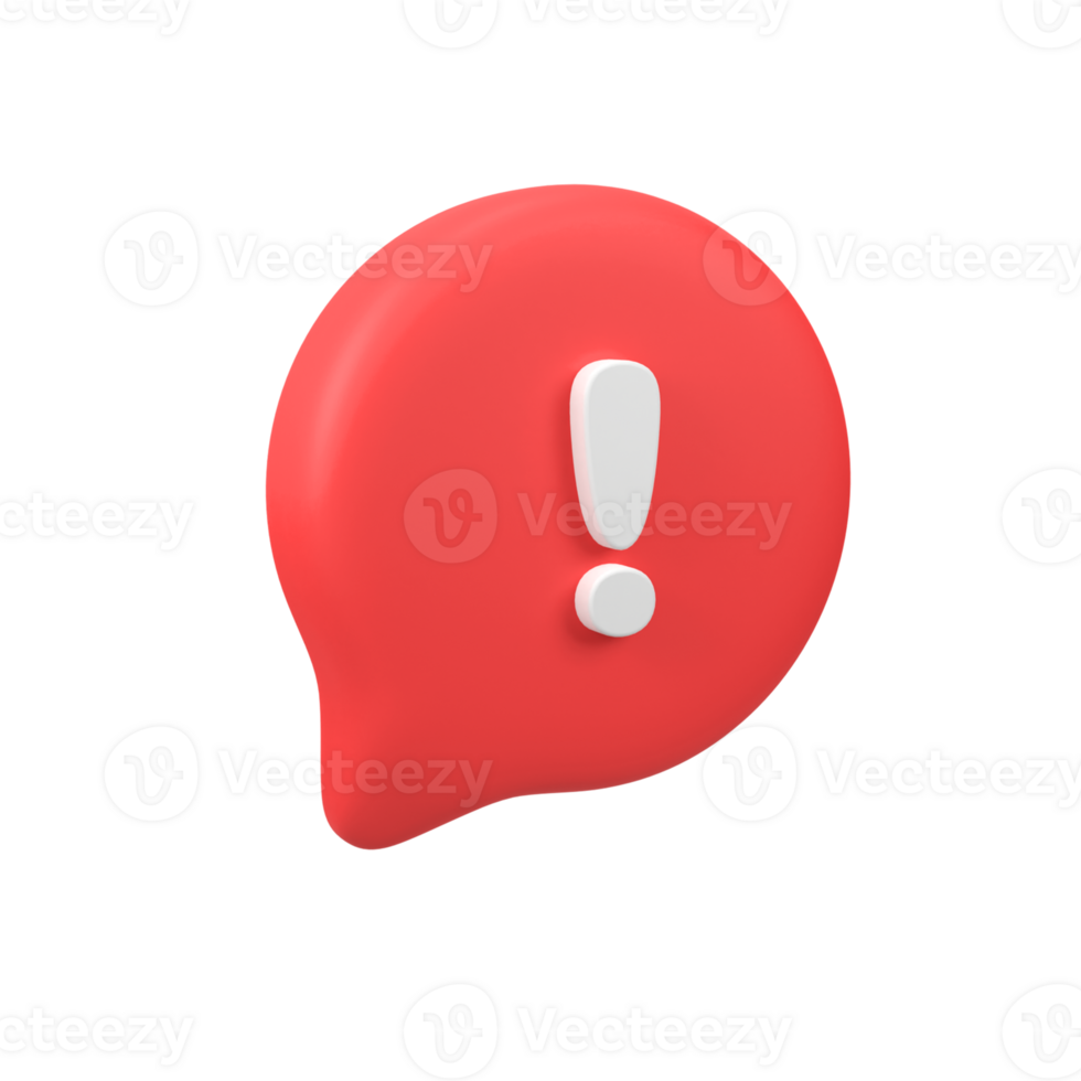 Exclamation mark on red bubble isolated 3d render icon illustration png