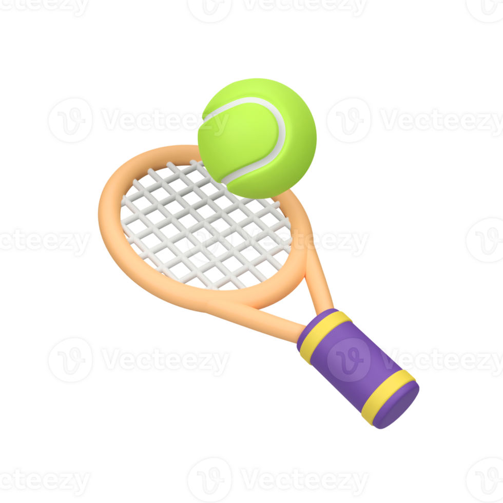 Tennis Racket with Ball isolated 3d render icon illustration png
