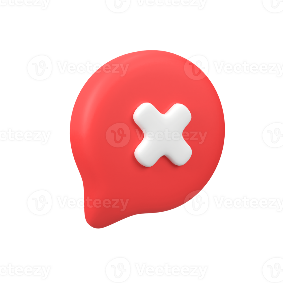 Cross mark on red bubble isolated 3d render icon illustration png