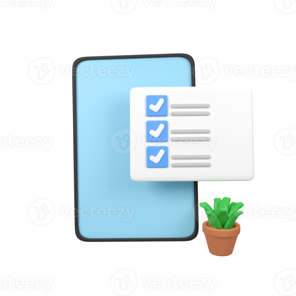 Phone with List app and plant isolated 3d render icon illustration png