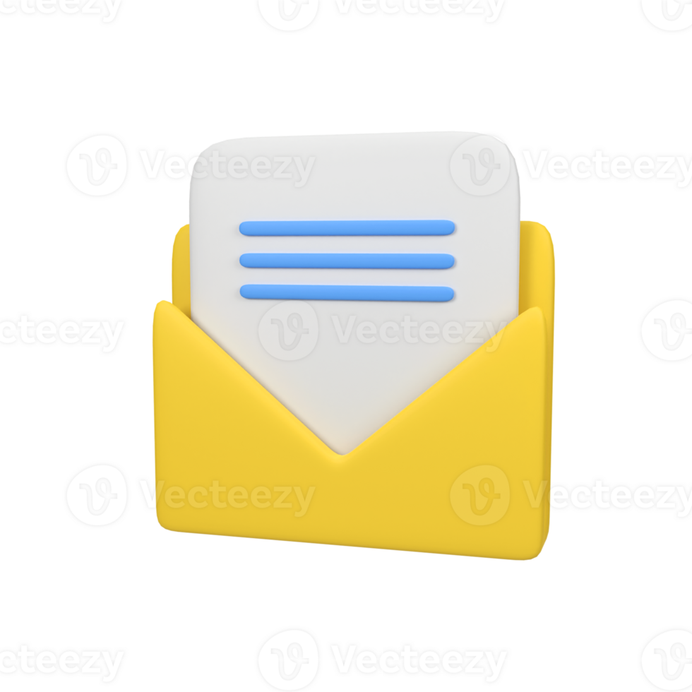 Open envelope with paper sheet Isolated 3D Render Icon Illustration png