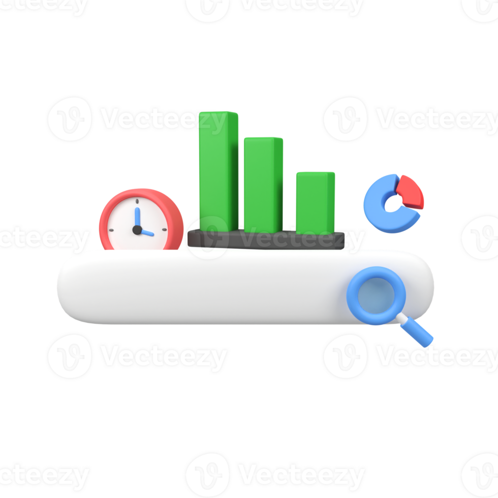 Search bar with graph bar and clock isolated 3d render icon illustration png