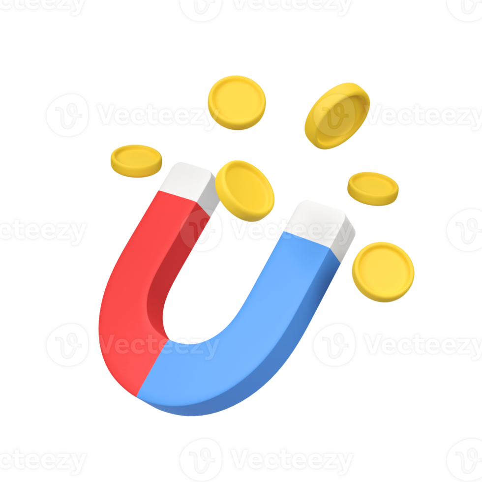Magnet Attracting Coins isolated 3d render icon illustration png