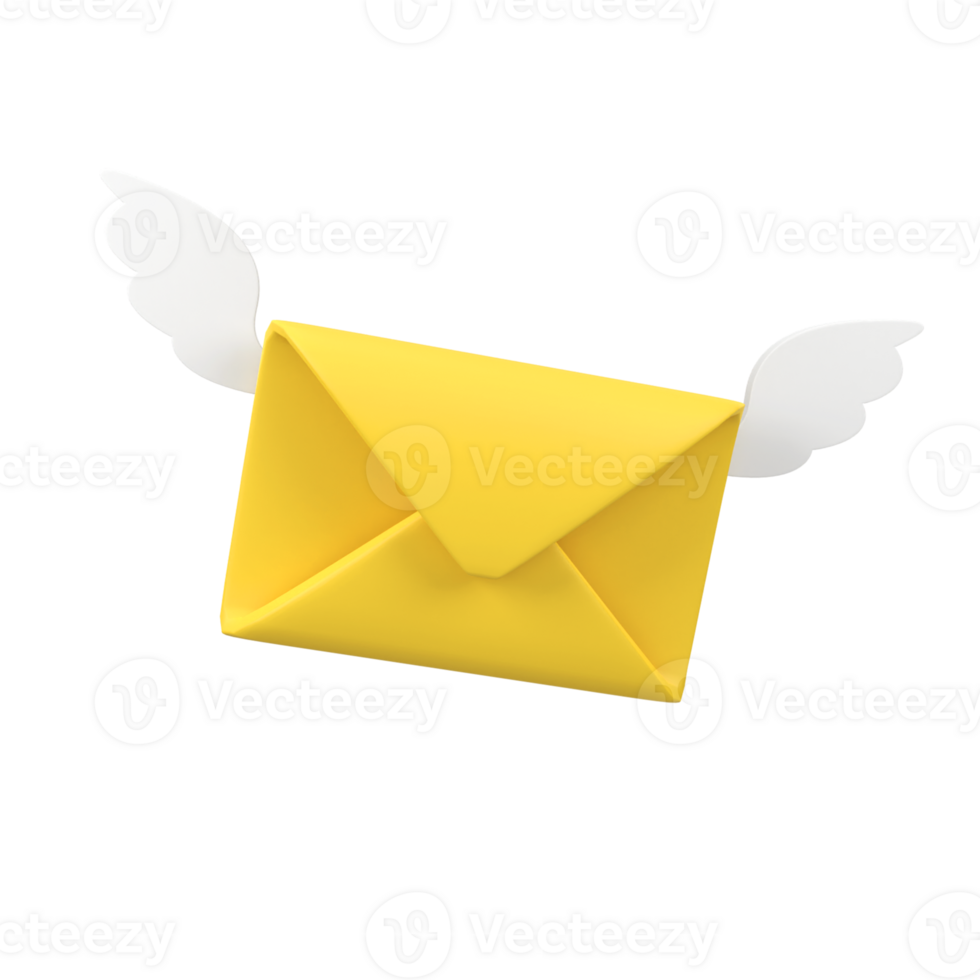 Flying envelope wings isolated 3d render icon illustration png