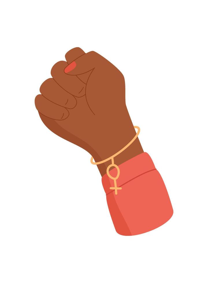 Human fist protest symbol, human holds protest fist, right activist raise solidarity sign, person hold strength gesture, woman show up support arm, character holding revolution symbol, vector