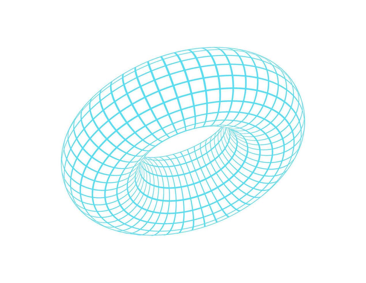 Geometric 3d wireframe donut, brutal art trendy net shape icon, cyber tech neon wire frame element illustration, vaporwave geometry grid form object, futuristic geometric mesh pattern figure symbol. vector