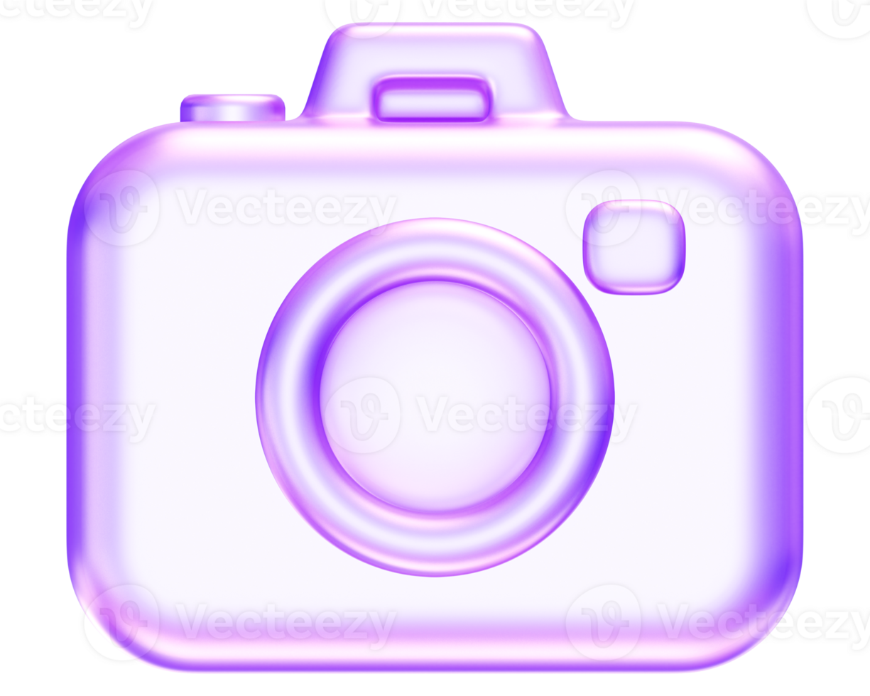 Purple camera icon, representing photography, capture, media features in apps, app symbol digital image technology graphic, 3d rendering png