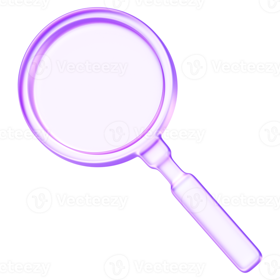 Minimal glassmorphism magnifying glass icon symbolizing search or zoom functions in apps and websites, search zoom Investigation lens tool exploration discovery close up, 3d rendering png