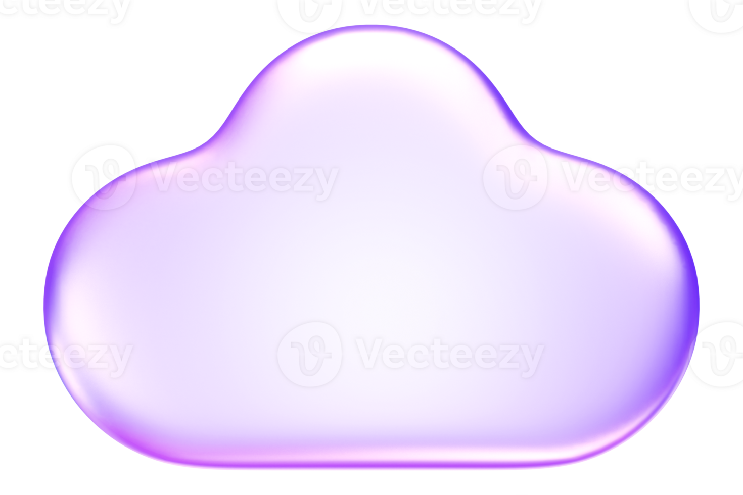 Glassmorphism cloud icon in purple hue, symbolizing storage, weather, or cloud computing, 3d rendering png