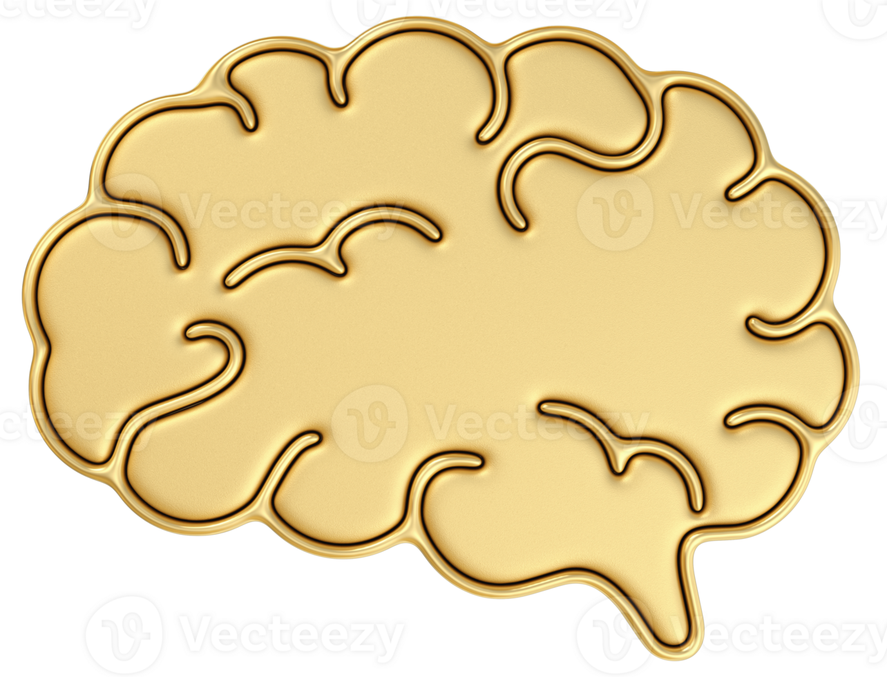Golden brain icon in minimal style, symbolizing intelligence, creativity, mental health, knowledge, and artificial intelligence png