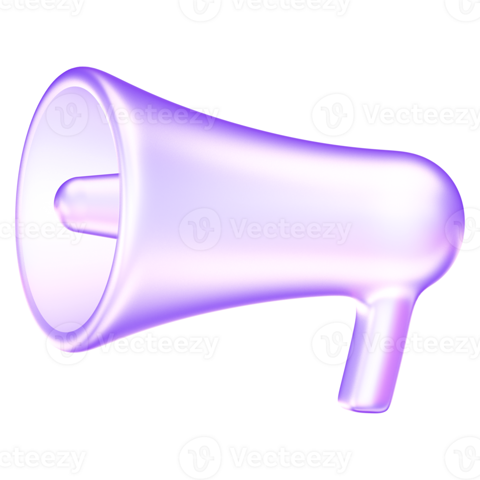 Minimal glassmorphism megaphone icon representing announcement, alert, communication in digital platforms, marketing promotion communication, 3d rendering png