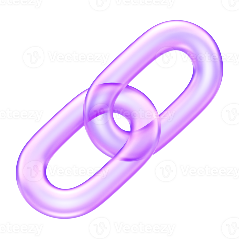 Link icon in translucent purple, used to represent hyperlinks, attachments, or connections, chain link ,connection networking , 3d rendering png