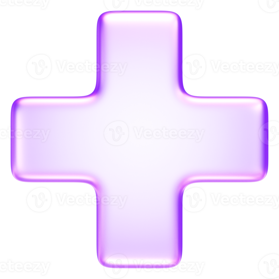 Plus icon with soft glassmorphism effect, symbolizing add, increase, or create in modern UI applications, healthcare symbol medical cross, 3d rendering png
