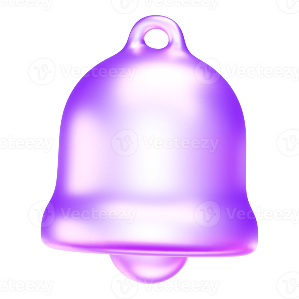 Minimal glassmorphism bell icon representing notifications, alerts, or reminders in modern UI design, 3d rendering png