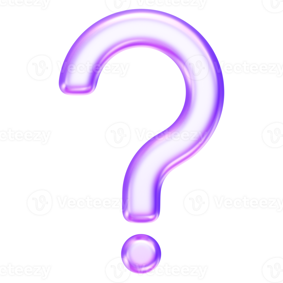 Question mark icon in purple glass style, symbolizing help, FAQ, support query, inquiry, 3d rendering png