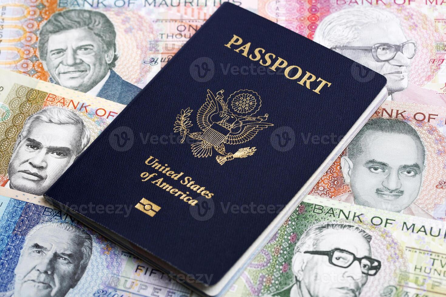 American passport on Mauritian rupee photo