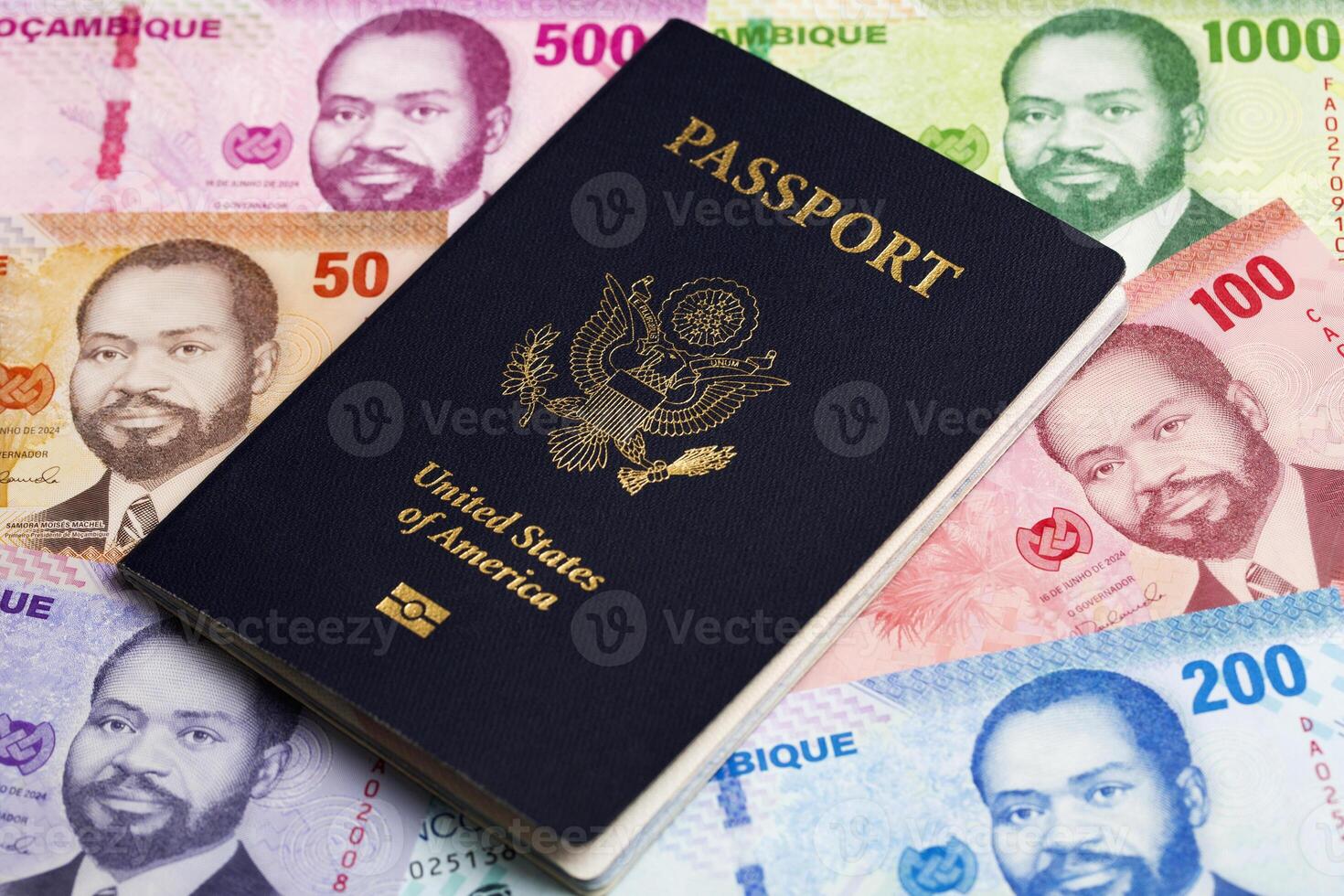 American passport on Mozambican metical photo