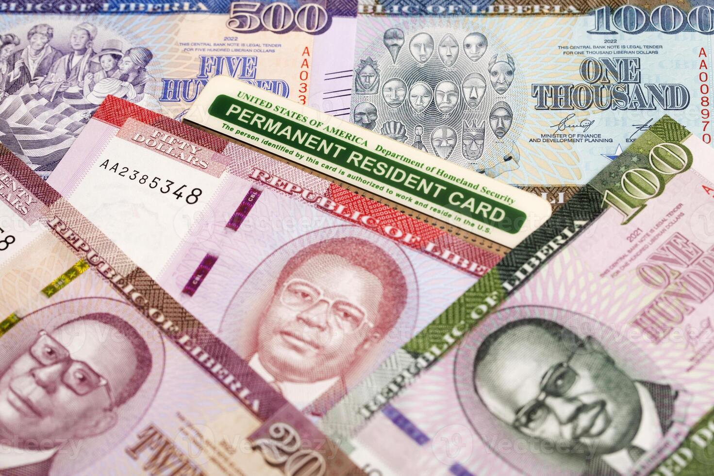 American Permanent Resident Card on Liberian dollar photo