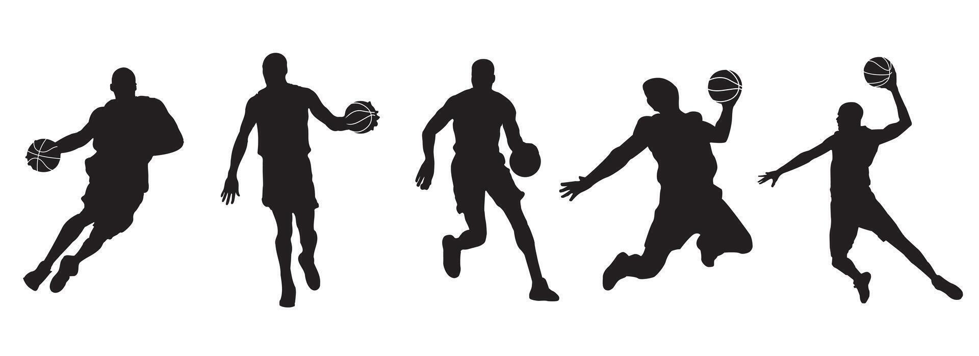 Five Silhouette man playing basketball vector