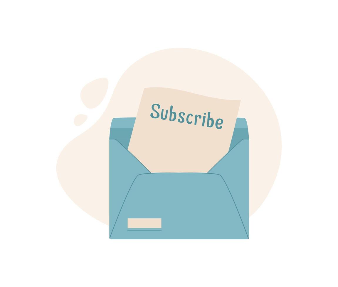Flat envelope with subscribe message inside. Creative mail and message for communication. Concept of correspondence and delivery, suitable for marketing email campaigns. vector
